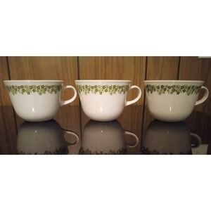 Corelle Crazy Daisy Corning White Green Flowers Mug Cup‎ Tea Coffee VTG Set 3